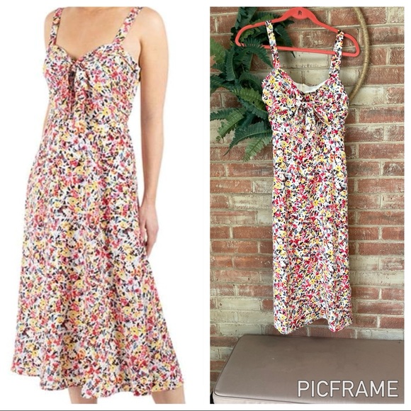 Julia Jordan Floral Print Front Tie Sweetheart Neckline Midi Sleeveless … - Picture 1 of 11